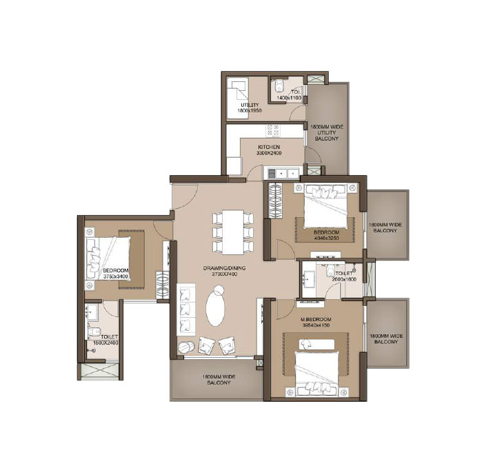 3 BHK - 1850 Sq.Ft.