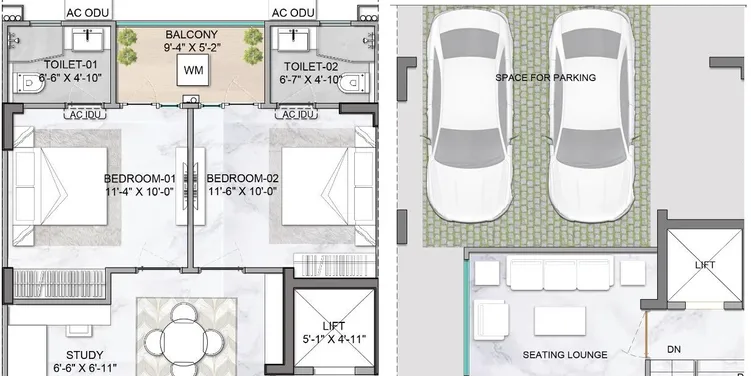 2 BHK 1146 Sq. Ft. Ind Floor